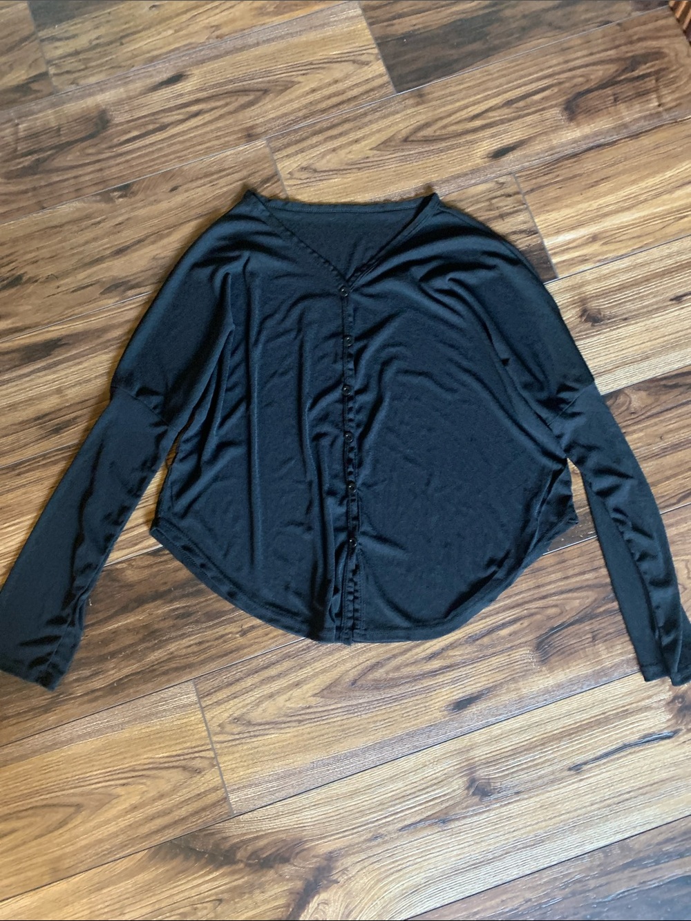 SHEIN Black V-Neck Button-Front Long Sleeve Tunic